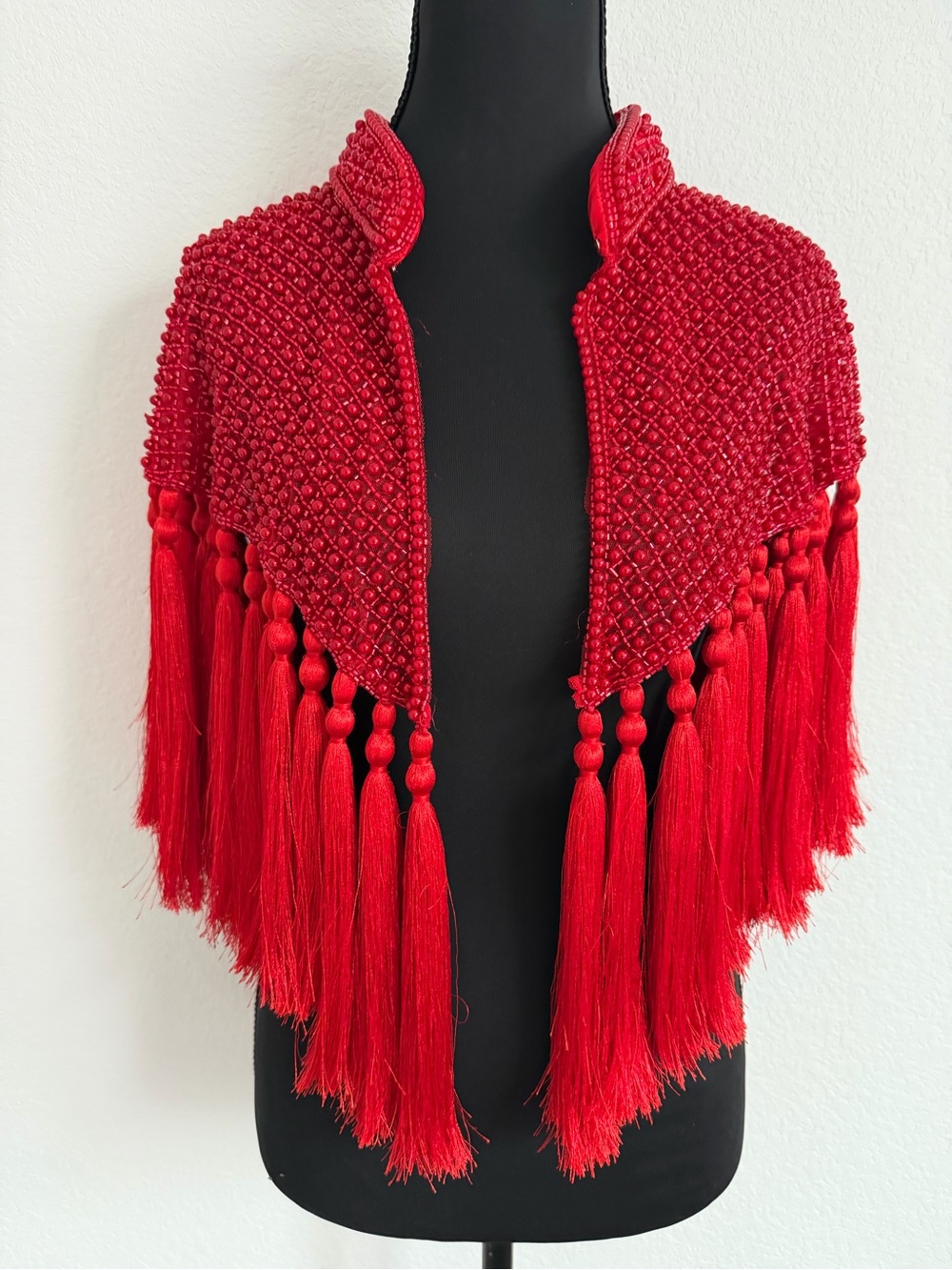 Red Beaded Tassel Cape View 3